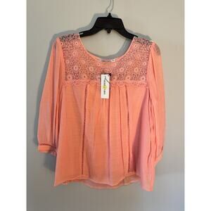 Figueroa Flower NWT Coral Rayon Blouse Top Boho Tropical Beach Size Petite M PM